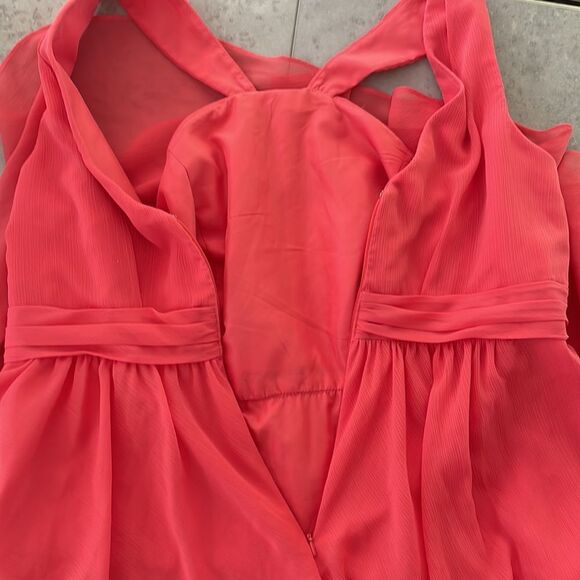 DAVID’S BRIDAL short crinkle chiffon bridesmaid dress style F15600 coral size 16 - Picture 10 of 12